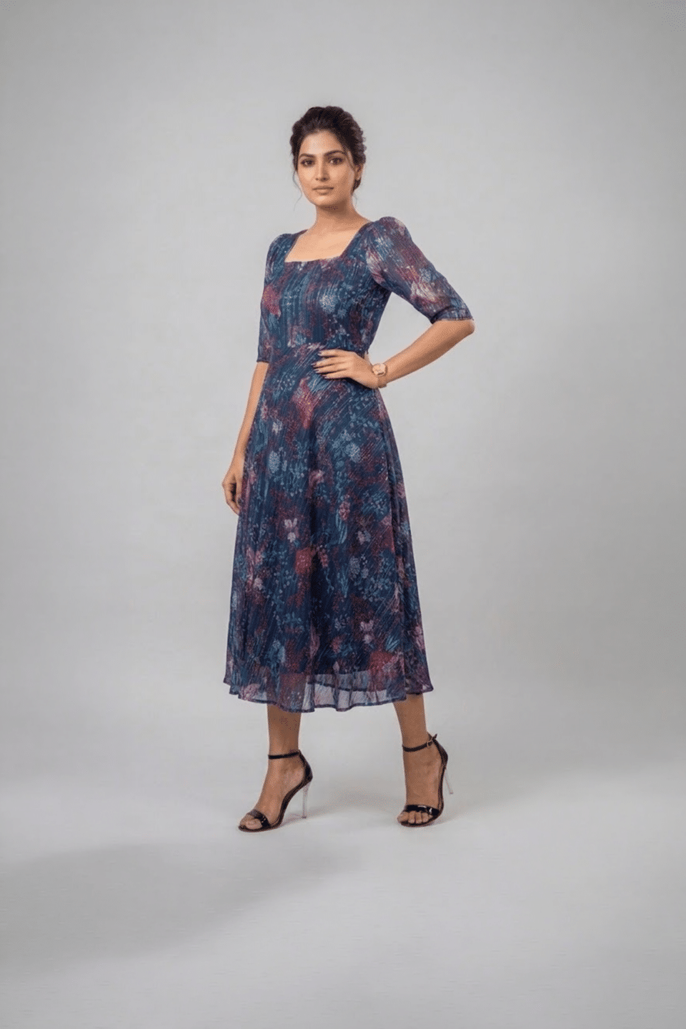 Navy Floral Midi Dress