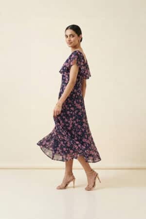Navy Floral Midi Dress for women by Ivory by Radhika