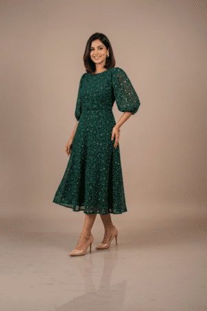 Emerald Green Printed Midi Dress