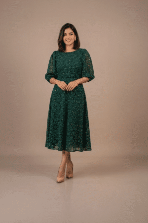 Emerald Green Printed Midi Dress