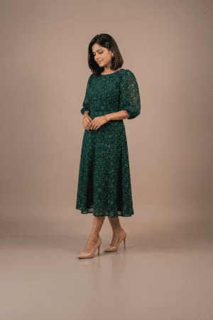 Emerald Green Printed Midi Dress