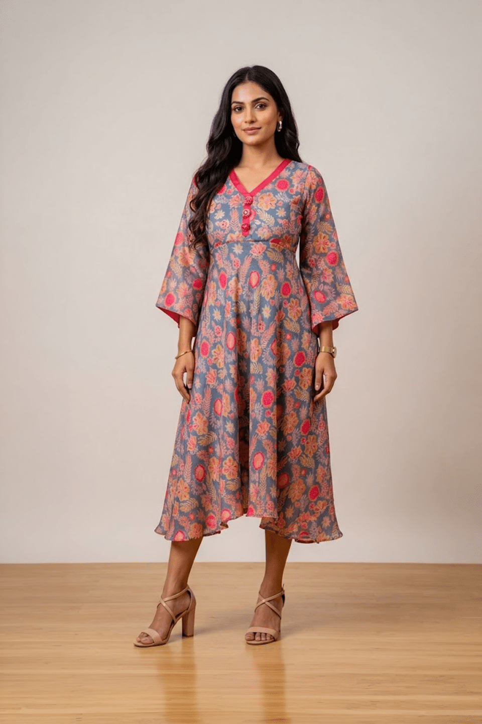 Grey Floral Print Dress