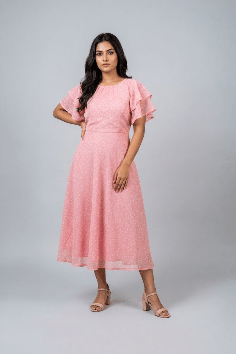 Soft Pink Flutter Sleeve Dress