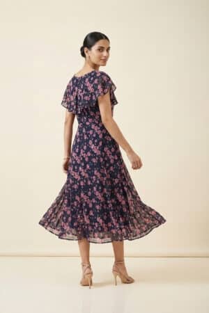 Navy Floral Midi Dress for women by Ivory by Radhika