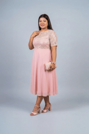 Blush Pink Sequin Lace Midi Dress