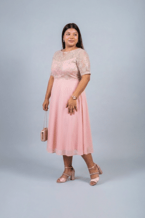 Blush Pink Sequin Lace Midi Dress