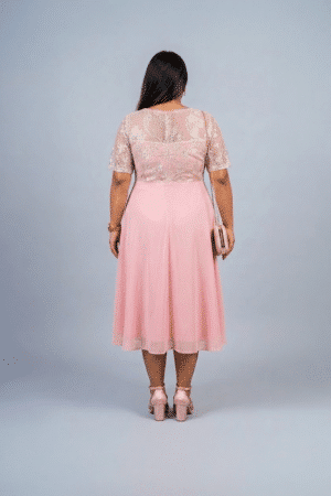 Blush Pink Sequin Lace Midi Dress