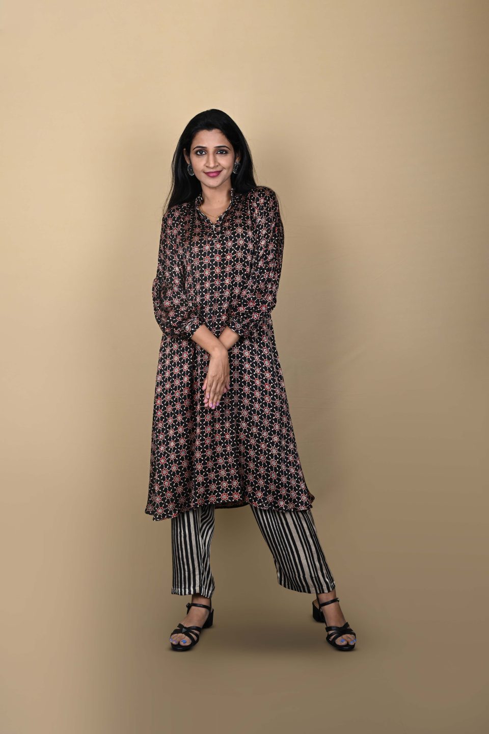 Black Ajrakh A-Line Kurta Set