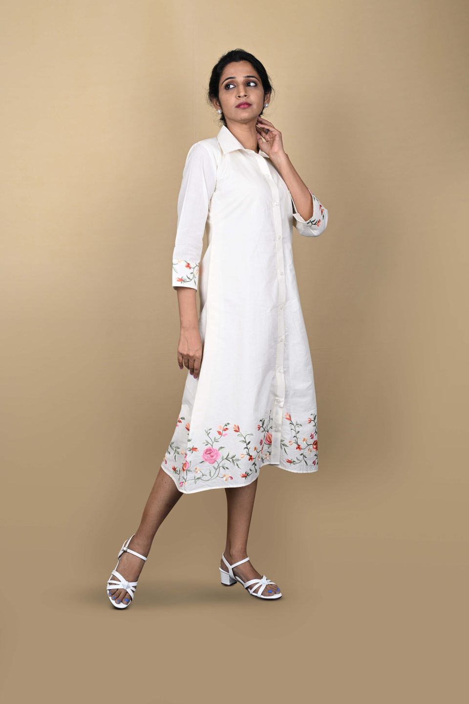 Ivory Floral Shirt Dress