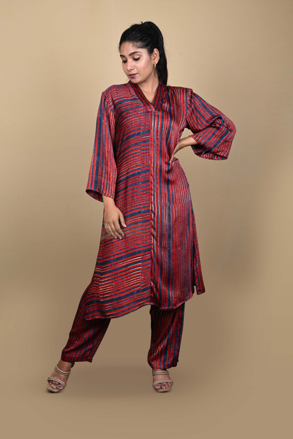 Red & Blue Ajrakh Stripe Tunic