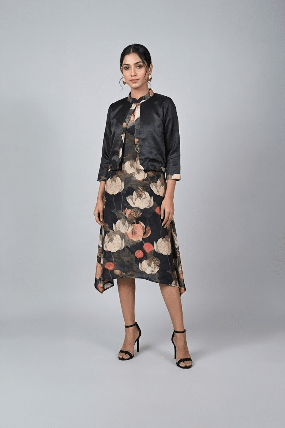 Black Botanical Printed Dress