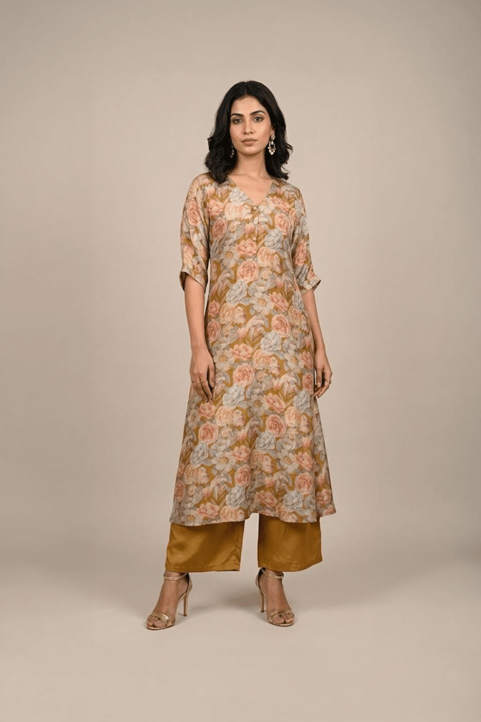 Rose Floral A-Line Kurta Set