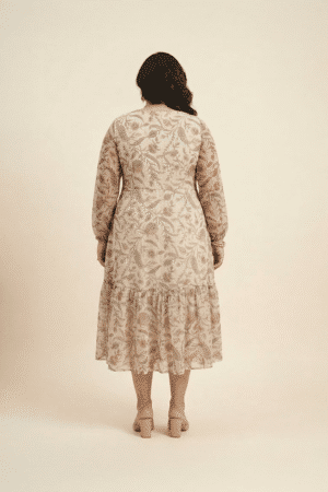 Floral tiered midi dress, full-length back view