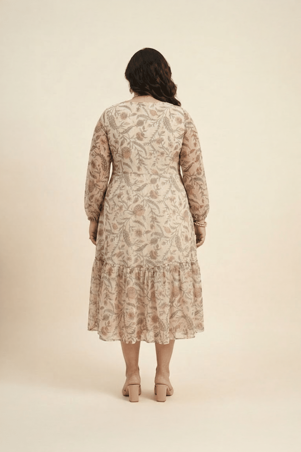 Floral tiered midi dress, full-length back view