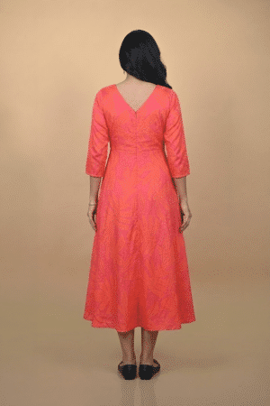 Coral Sunset Anarkali Dress in botanical print