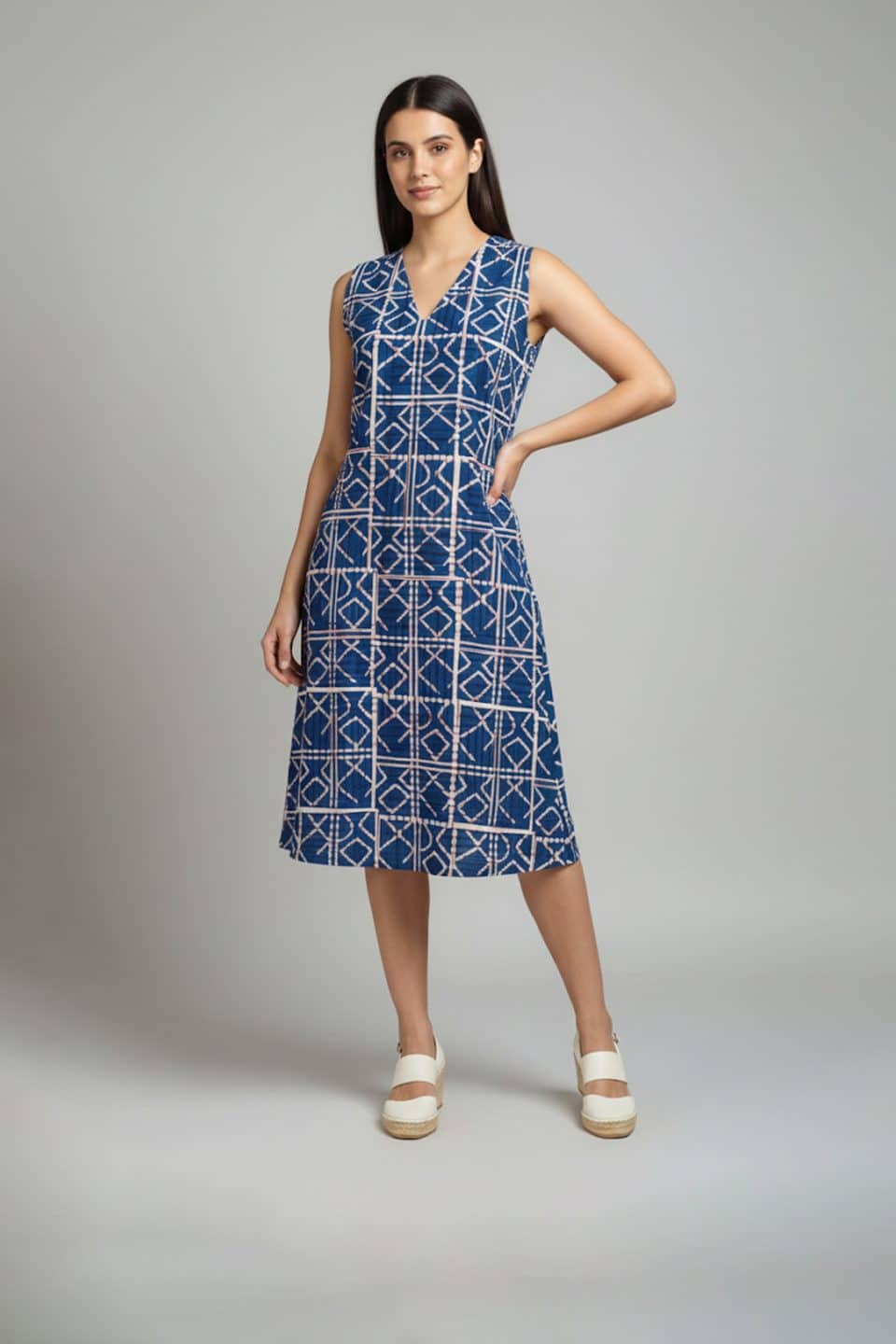 Blue Cotton Sleeveless Dress