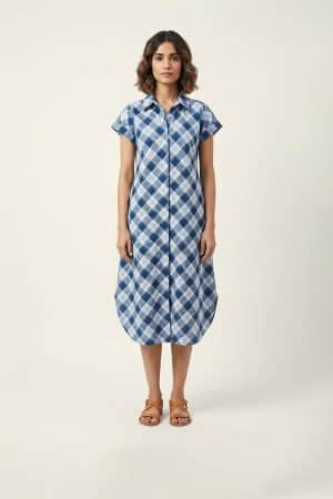 Blue Checkered Shirt Dress – Ivory by Radhika