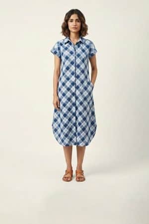 Blue Checkered Shirt Dress – Ivory by Radhika