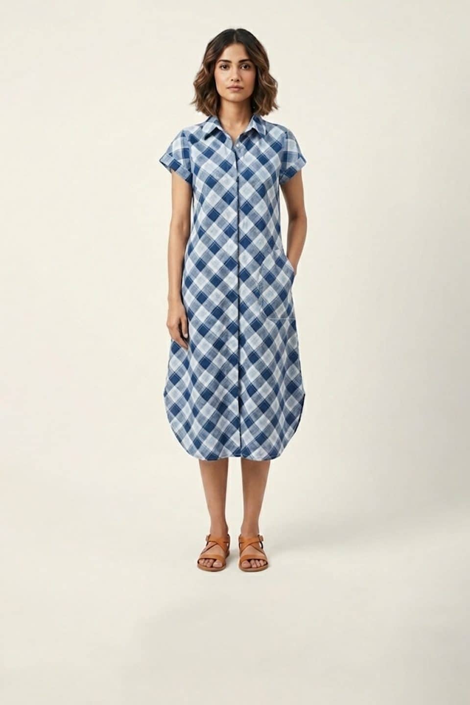 Blue Checkered Shirt Dress