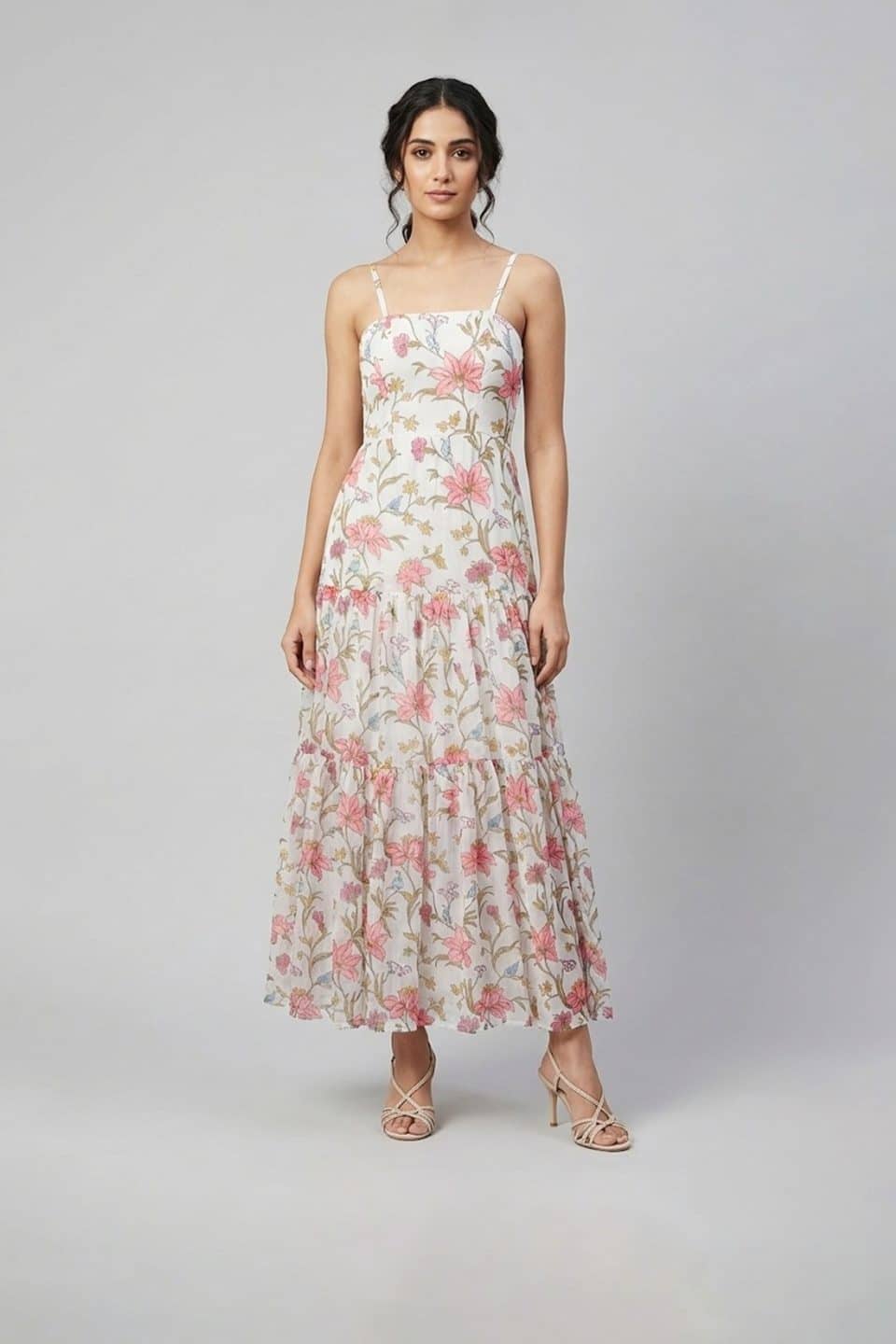 Grey Floral Tiered Maxi Dress