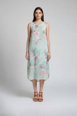Mint floral sleeveless dress in pastel green with abstract floral print