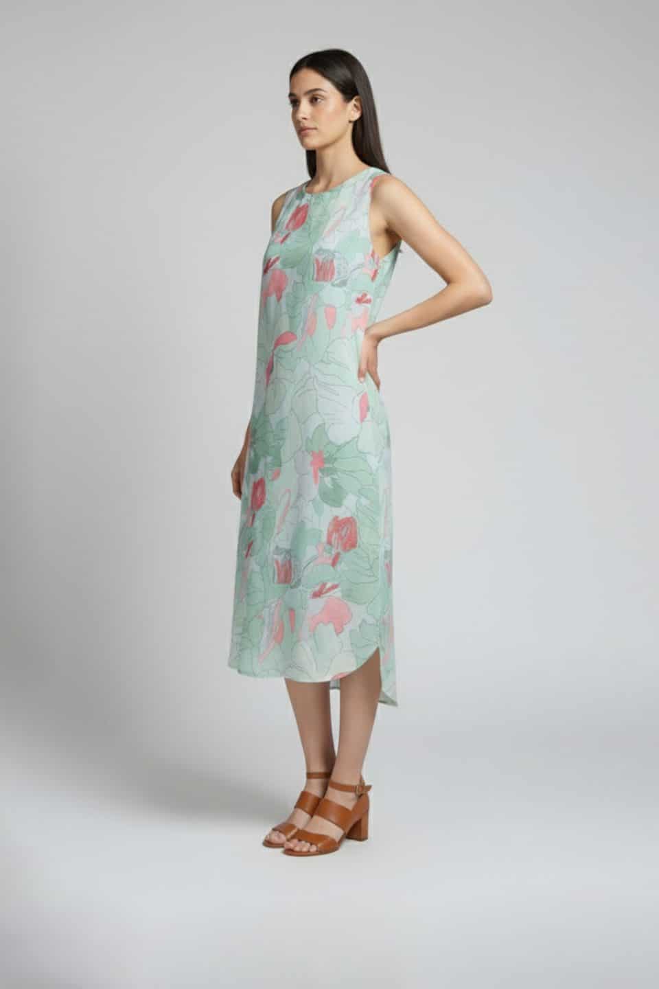 Floral Sleeveless Linen Dress
