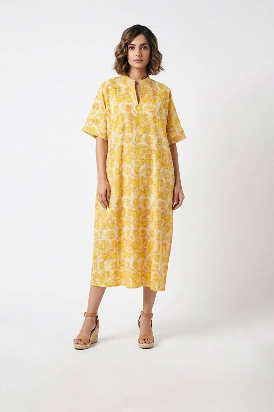 Yellow Cotton Midi Dress