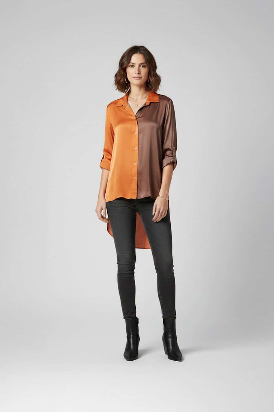 Orange & Brown Two Tone Satin Shirt