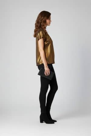 Metallic Gold Top with Short Sleeves and Shimmer Finish