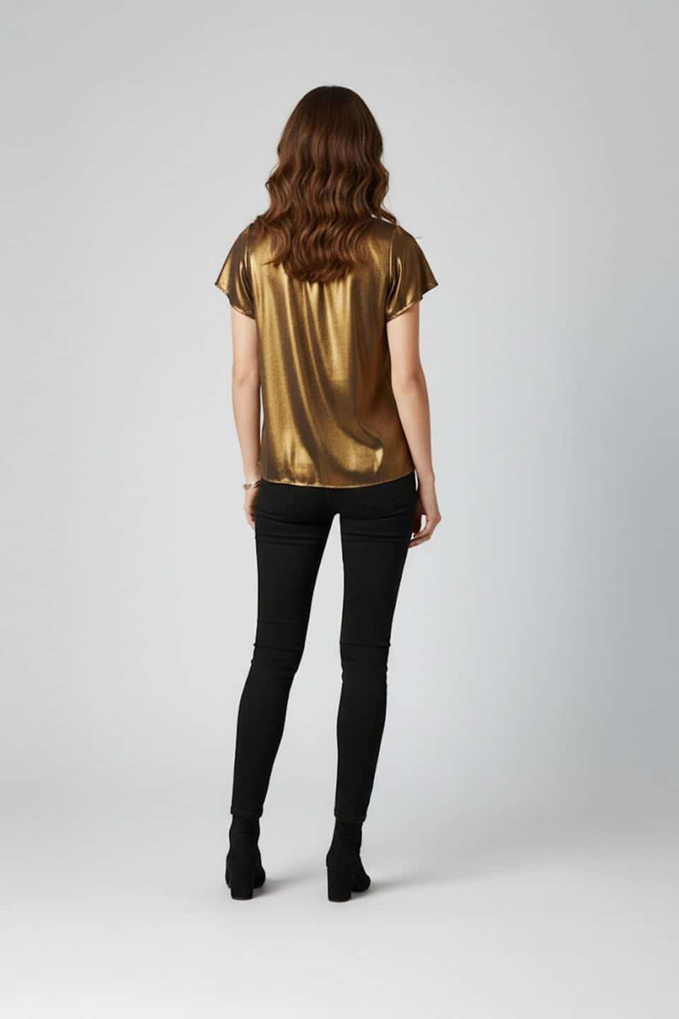 Metallic Gold Top with Short Sleeves and Shimmer Finish
