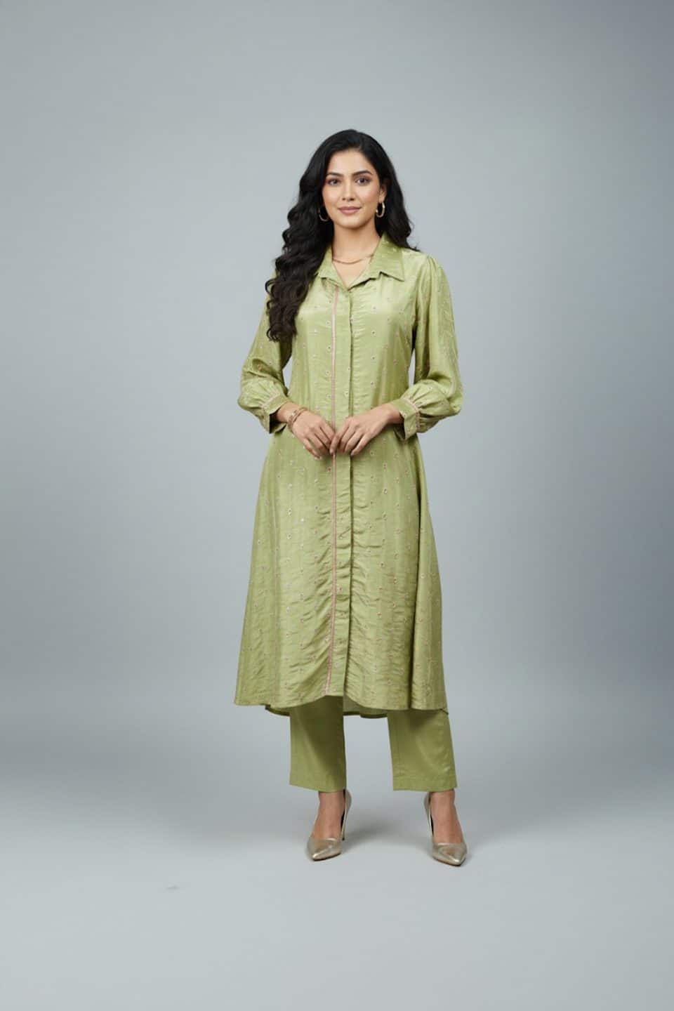 Olive Green Straight Fit Kurti Set with Pants