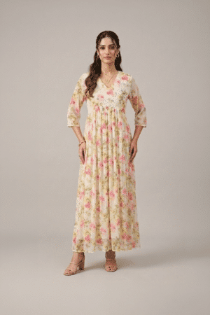 floral chiffon midi dress for women