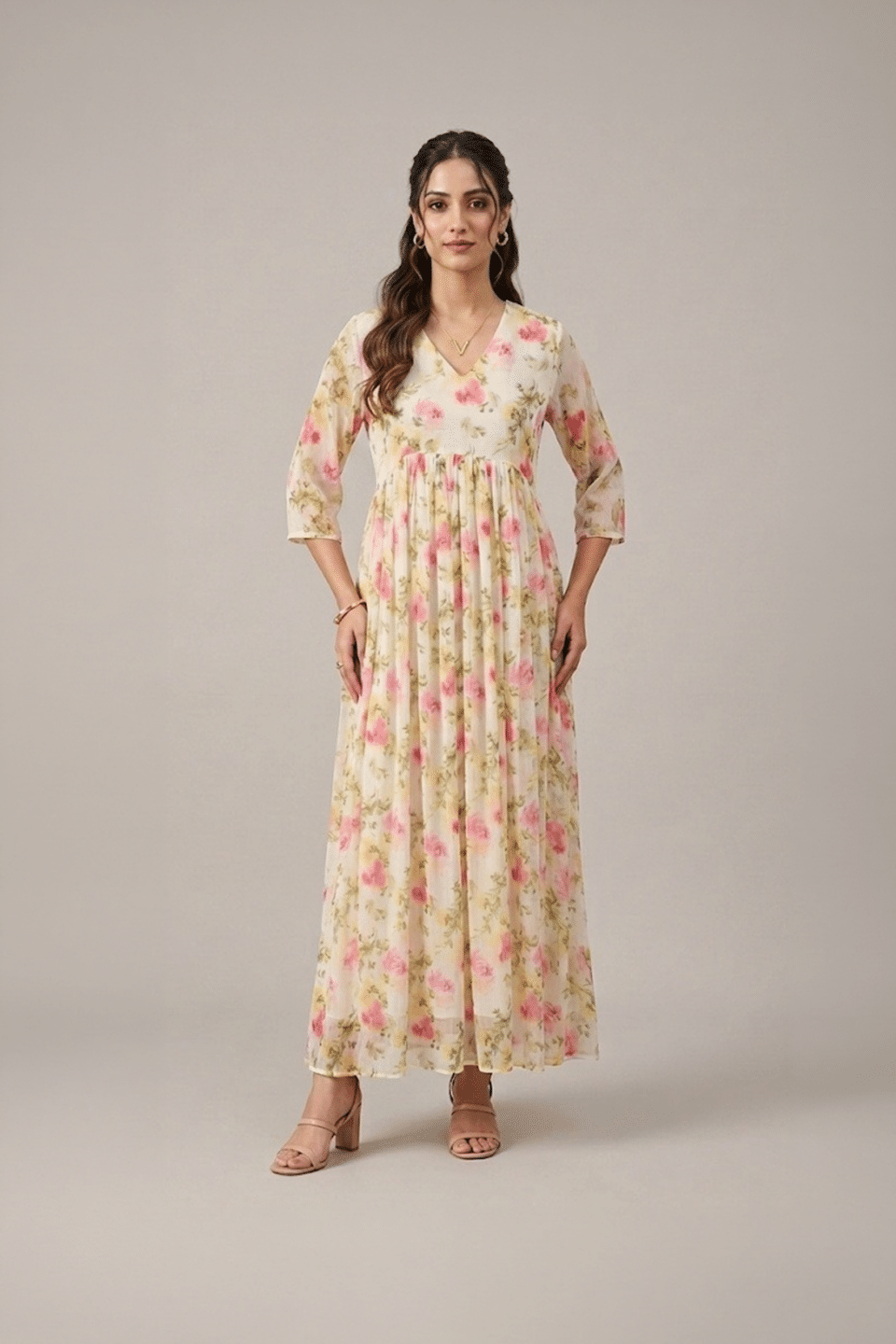 floral chiffon midi dress for women
