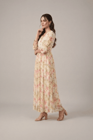 floral chiffon midi dress for women