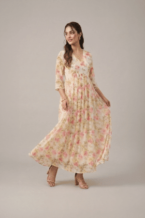 floral chiffon midi dress for women