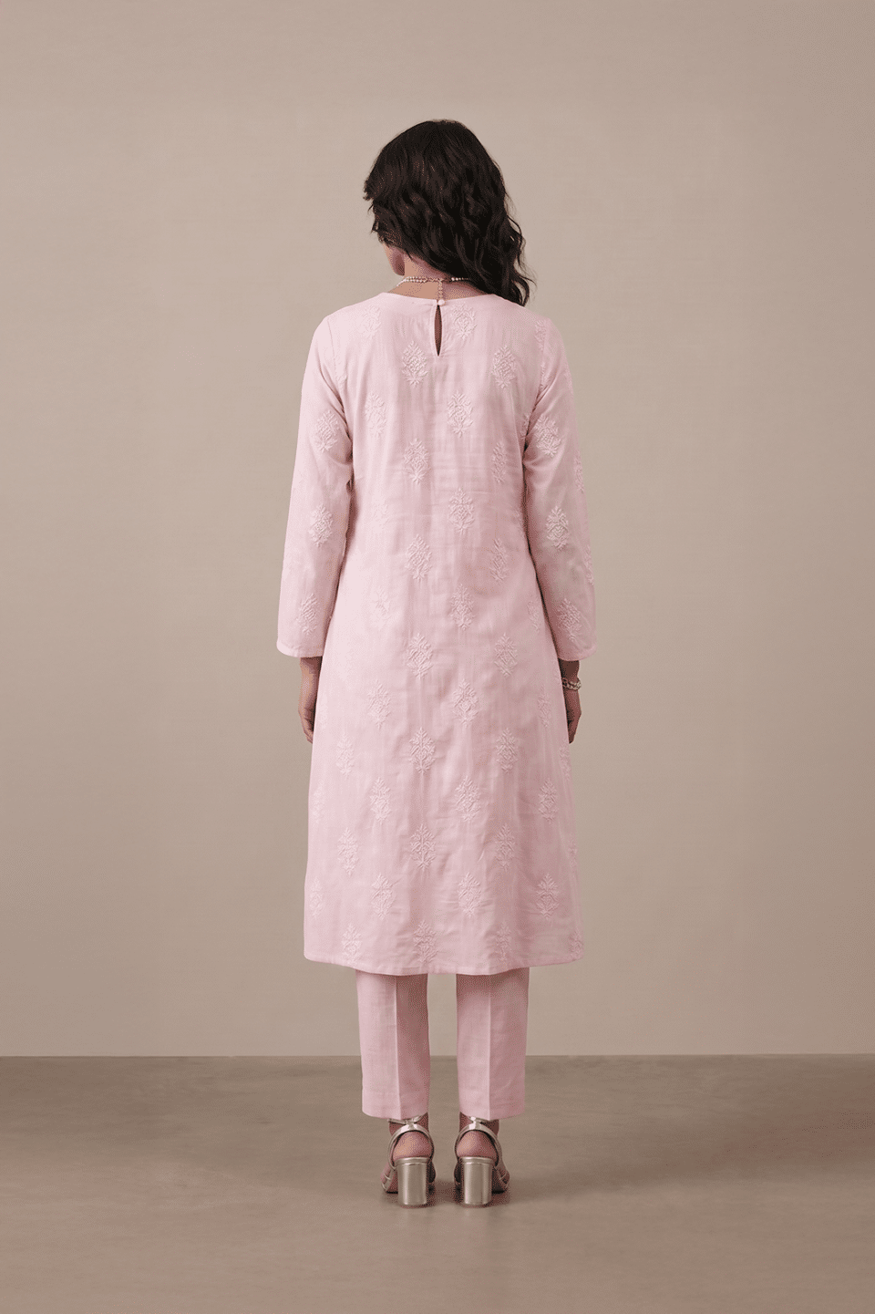 Blush embroidered kurta set for women by Ivory by Radhika