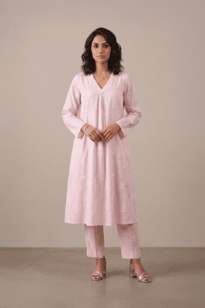 Blush embroidered kurta set for women by Ivory by Radhika