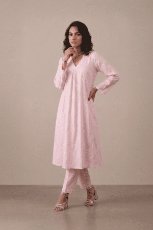 Blush embroidered kurta set for women by Ivory by Radhika