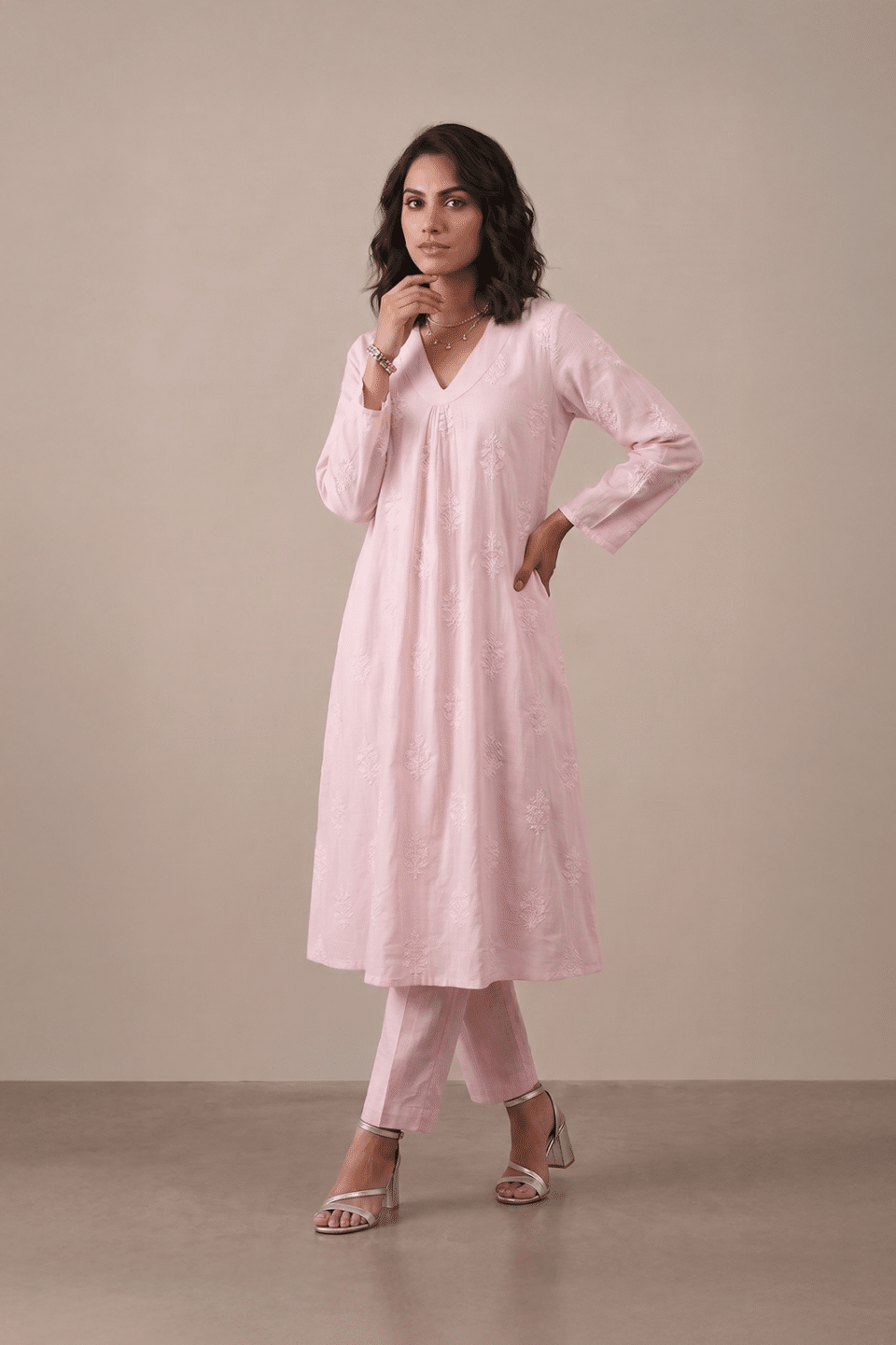 Blush Embroidered Kurti Set