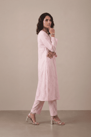 Blush embroidered kurta set for women by Ivory by Radhika