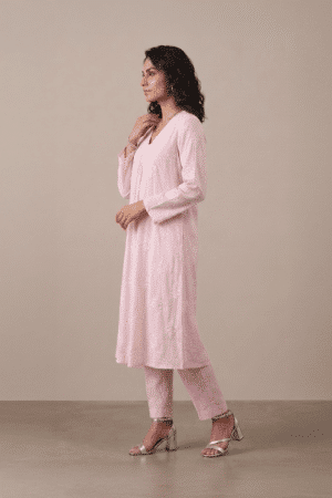 Blush embroidered kurta set for women by Ivory by Radhika