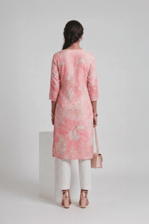Pink floral V neck dress for women by Ivory by Radhika