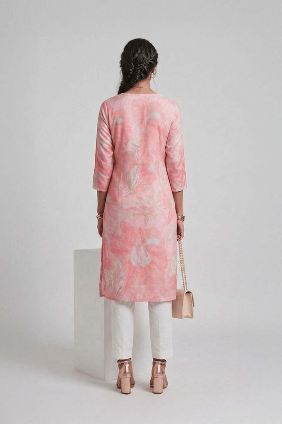 Pink floral V neck dress for women by Ivory by Radhika