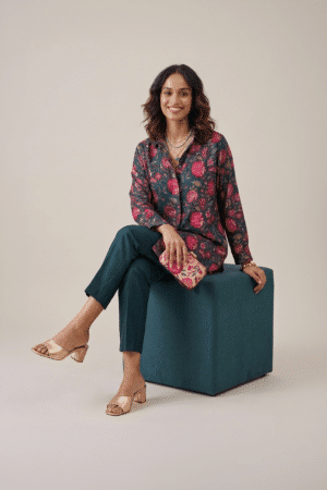 Floral printed shirt dress with botanical pattern and relaxed tunic silhouette