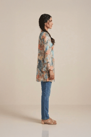 Floral printed kurta with multicolor design and V neckline