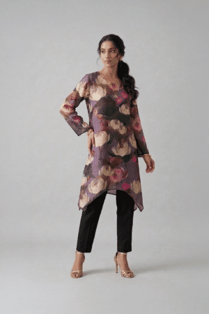 floral asymmetrical kurta set for women