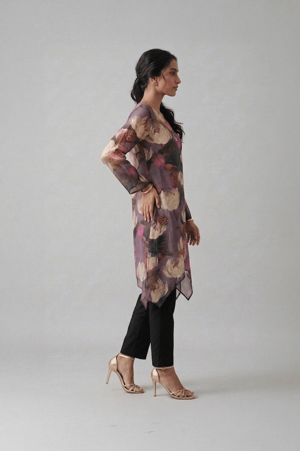 floral asymmetrical kurta set for women