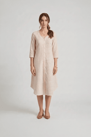 beige shirt dress striped cotton midi dress ivory by radhika