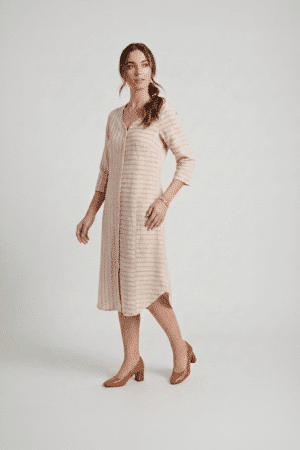 beige shirt dress striped cotton midi dress ivory by radhika