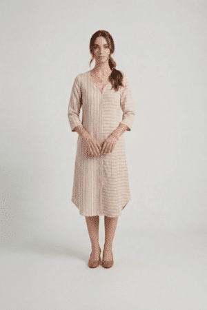 beige shirt dress striped cotton midi dress ivory by radhika